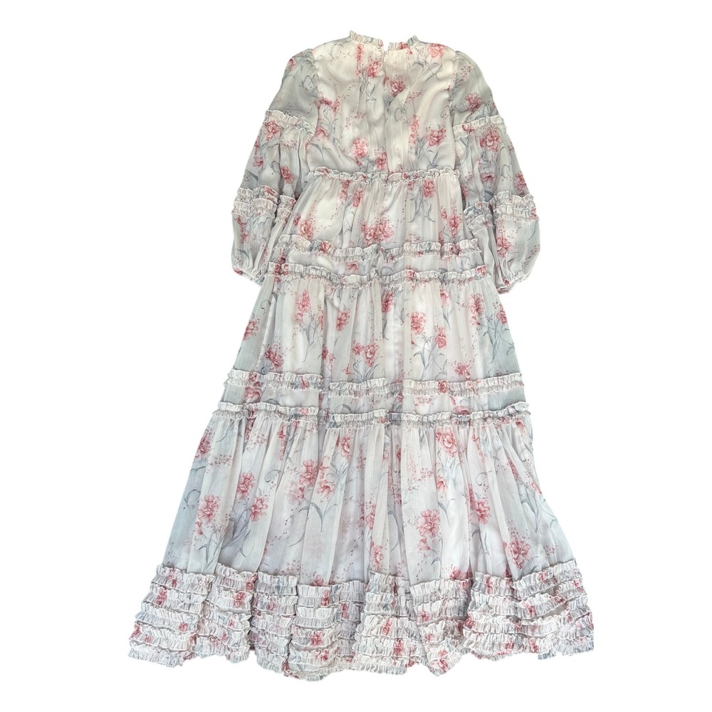 Ivy City Co Floral Tiered Maxi Dress Pink Cream Ruffle Smocked Long Sleeve S - Picture 6 of 6
